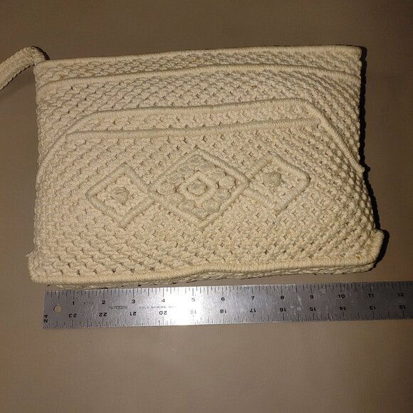 Macrame Crochet Woven Bag Purse Clutch Wristlet Handbag Vintage Bohemian Hippie - Picture 6 of 10